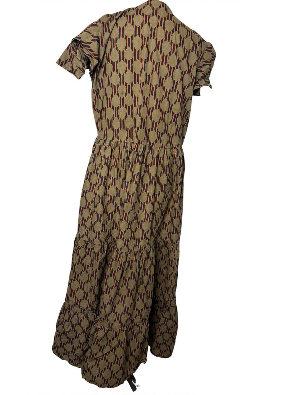 Oliphant Dipsy VNeck Olive Green Tiered Flutter Sleeve Maxi Dress Women Size M - Picture 4 of 13